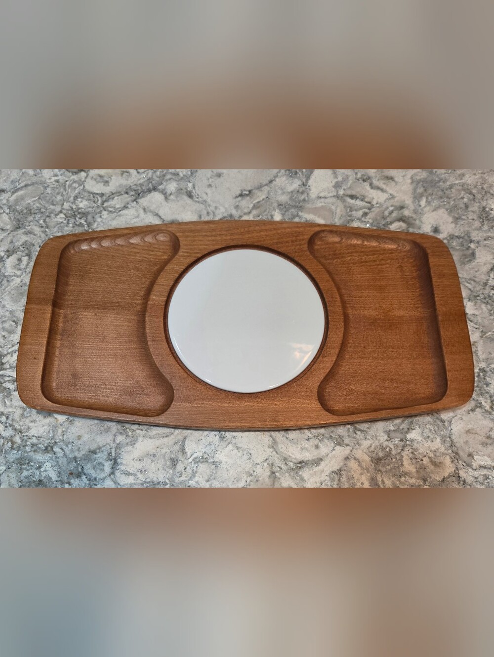 Vtg Cheese Board Wooden Teak White Tile 60s 70s  Charcuterie Buffet MCM Japan